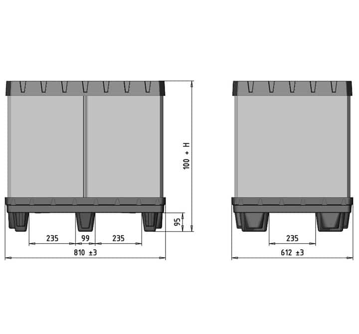 Box TP Conteneur plastique 800x600 mm cotes schéma | Ribawood